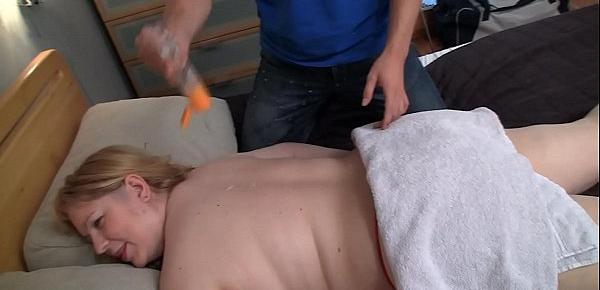  Big tits blonde fatty spreads legs for masseur